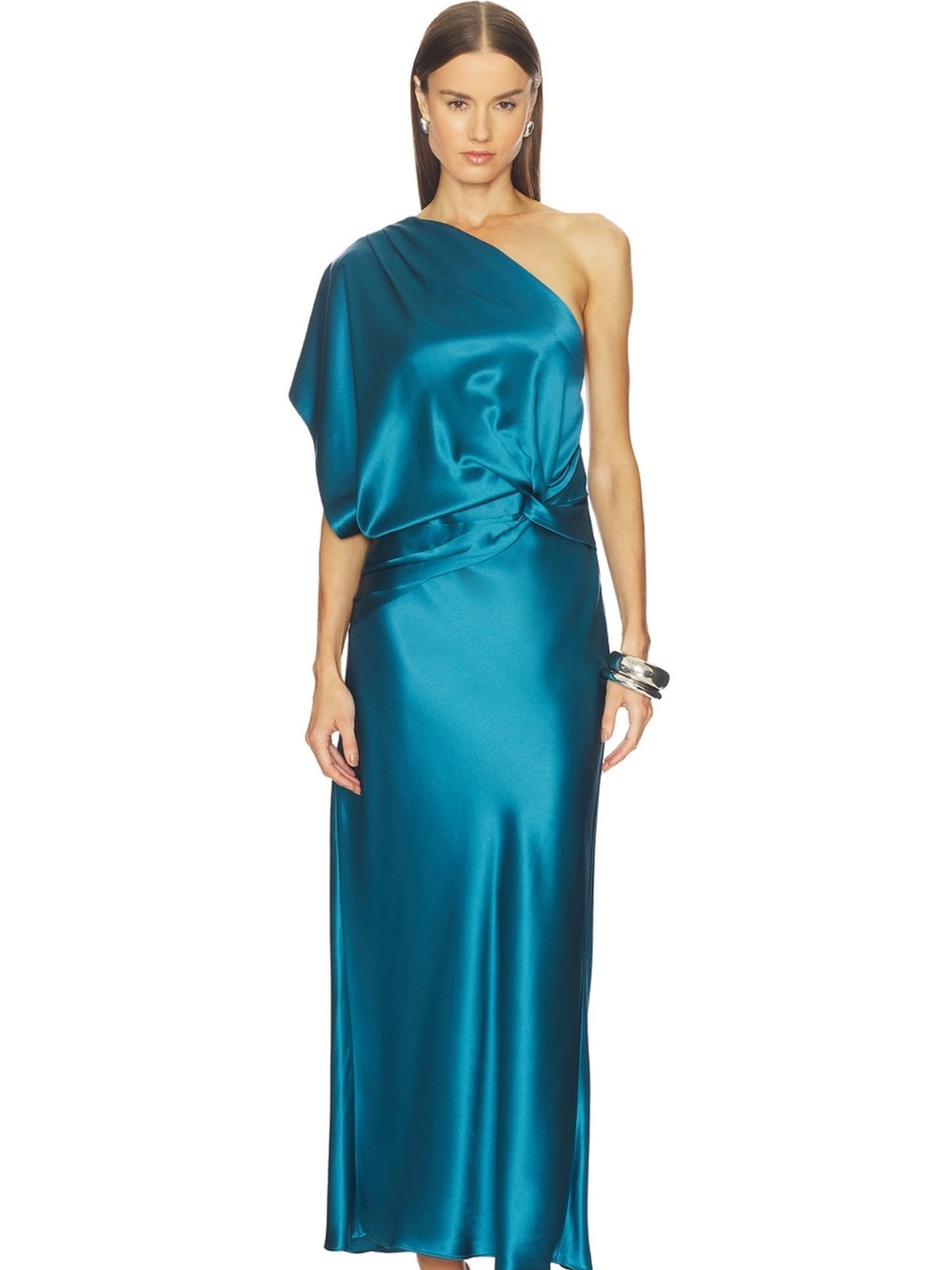 Acler Novalea Teal One-Shoulder Satin Gown